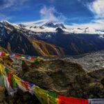 Bergsicht von Gokyo Ri aus auf die Gokyo Seen und Mt. Everest, Gletscher