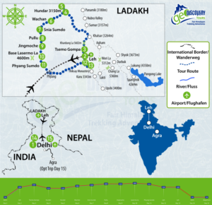 Routenkarte Nubra Tal Trekking Ladakh