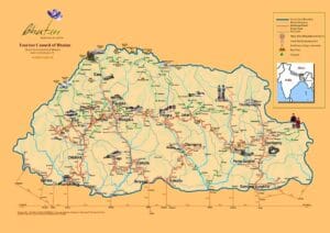 Landkarte von Bhutan mit Ortsnamen