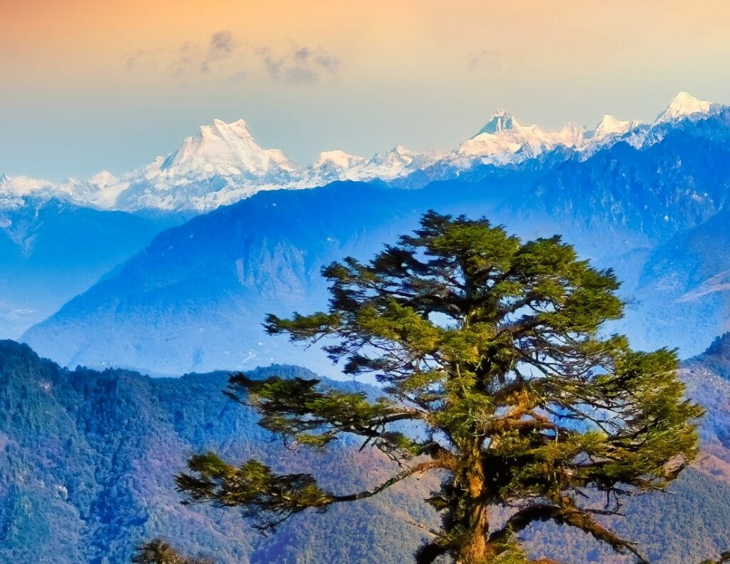 angkhar Puensum, the highest peak of Bhutan at dawn