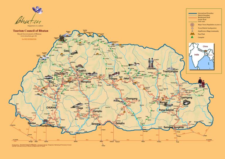 Landkarte Bhutan - Bhutanreisen