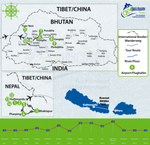 Routenkarte für Nepal- und Bhutanreise