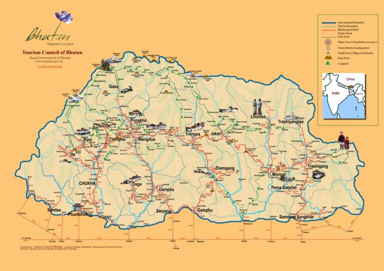 Bhutan Landkarte, Bhutan Luxusreisen mit geoDiscovery Tours